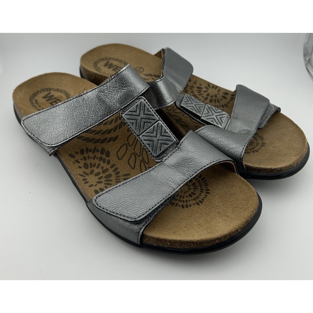 Dr. Andrew Weil Women's Sonora T-Strap Sandals Silver Buckle Slingback‎ Size: 8W